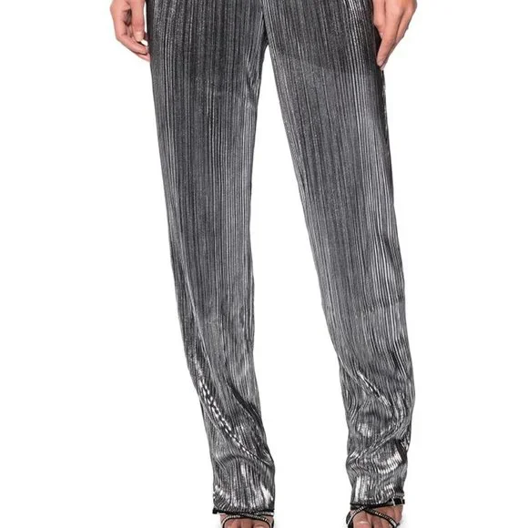 Elaine Pleats Please: Silver Metallic Palazzo Pant M - Picture 3 of 6